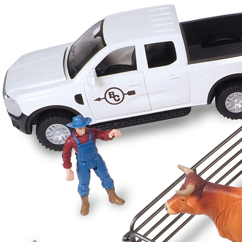 Totally Realistic Ranch Truck Playset With Lights And Sounds Cattle Trailer 18 Piece Farm Toy Set Articulated Animals Rancher Figure