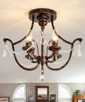 Oil Rubbed Bronze Crystal Chandelier Vintage Semi Flush Mount 4 Light Small Metal Ceiling Fixture Farmhouse Style