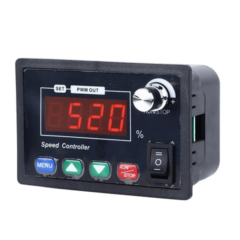 Badass 40A Dc Motor Speed Controller With Sharp Digital Display And Pwm Adjustments For Hassle Free Forward Reverse Direction Changes On 12 To 48 Volts mounted on a black face with digital readout and control buttons.
