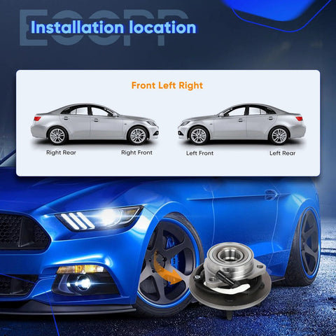 Beefy Wheel Bearing And Hub Assembly Replacement For Ford F150 1997 1998 1999 2000 5 Lug Hubs With ABS Direct Fit OE Quality 515010 Pair 4WD Ready Long Lasting shown with car installation locations