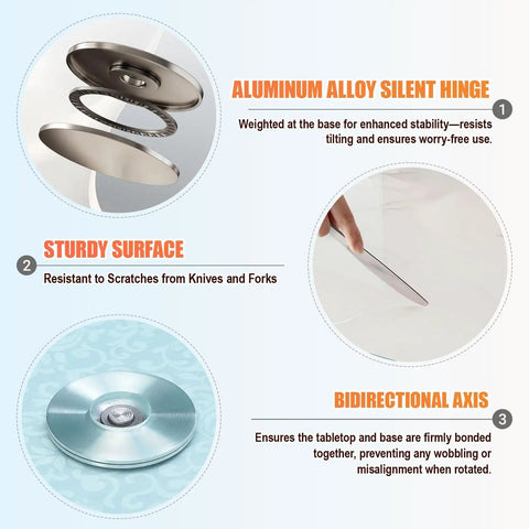 Two Tier Tempered Glass Lazy Susan Turntable For Tabletop Serving 360 Degree Silent Rotating Tray with aluminum hinge.