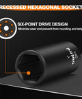Impact Socket Set 1/2 Inch Drive Deep Sockets From 3/8 Inch To 1-1/2 Inch, 19 Piece Cr-V Steel With Double Lock Case, shown six-point design