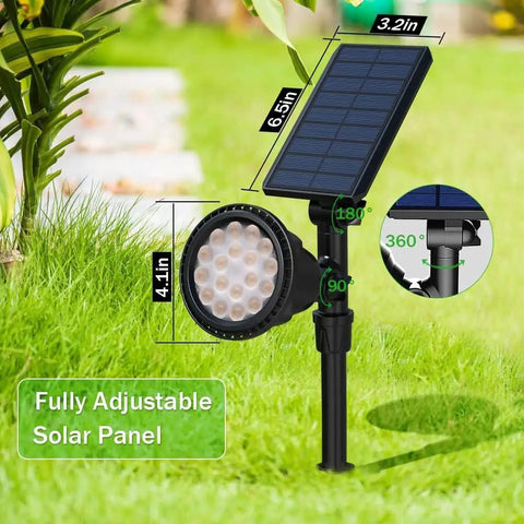 Outdoor Solar Spotlight Kit With 18 LED Ultra Bright Lights Waterproof 600 Lumen Auto On Off 2 Modes Soft Warm White