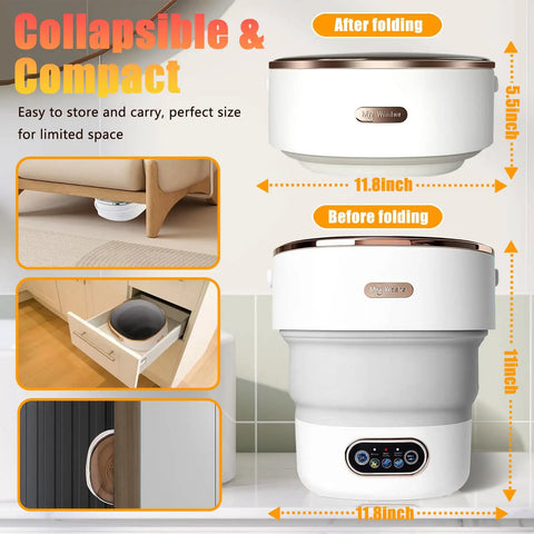 Collapsible and compact design of Straight Up 15L Portable Washing Machine With Three Cleaning Modes Foldable Mini Washer.