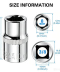 12-Pack 10mm Shallow Socket Set For Three Eighths Inch Drive Impact Sockets, size info with mirror chrome finish, radius corner design