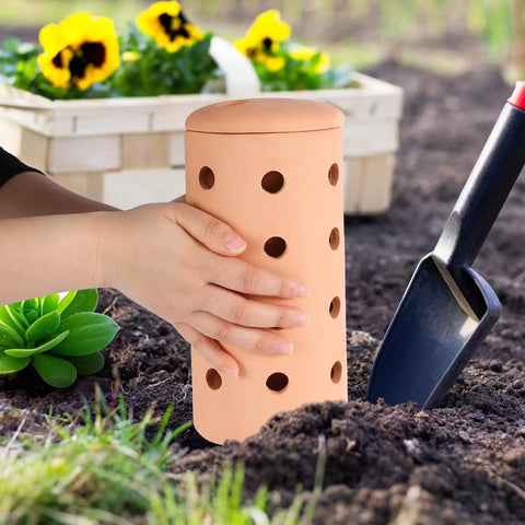 Worm Composting Bin For Garden Use Ceramic Outdoor Bin With Holes And Lid 10 By 4.13 By 4.13 Inches in garden soil