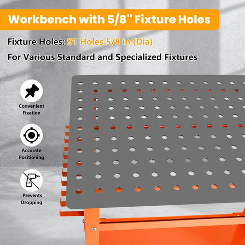 Beefy 36 By 24 Inch Heavy Duty Welding Table With 5 Eighths Inch Fixture Holes And 1200 Lb Capacity Movable Welding Workbench