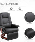 Swivel Recliner Chair With Retractable Footrest In PU Leather On Wood Base Lounge Chair Adjustable High Back