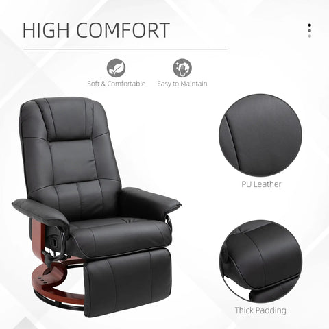 Swivel Recliner Chair With Retractable Footrest In PU Leather On Wood Base Lounge Chair Adjustable High Back