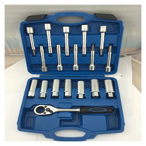 18 Piece Hub Suspension Nut Removal Tool Socket Kit For Shock Absorber Struts including ratchet and Torx T50 bits in blue case