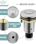 Garbage Disposal Sink Top Air Switch Kit With Brushed Nickel Brass Button, sturdy brass button cover, stainless steel body close-up