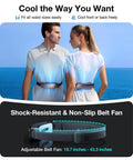 Two people wearing Ultra Light Waist Belt Fan for Full Body Cooling, Hands Free Portable Cooler, 360 Degree Breeze outdoors.