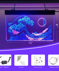 Great Wave Neon Sign Wall Decor LED Light With Lit Blue And White Glow 24 By 16 Inches Handmade Japanese Wave Art for home bar