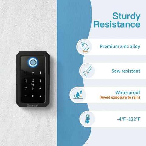 Smart Key Lock Box With Bluetooth Unlock Fingerprint Recognition TTLock App Control Ekey Passcode IC Card Access And Remote Access For Wall Mount Or Door Hanging Use At Home Airbnb Office featuring sturdy zinc alloy construction and waterproof design.