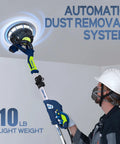 Person using Drywall Sander With 8 Amp Copper Motor, Heavy Duty Pro Grade DIY Tool For Popcorn Ceiling Removal against ceiling