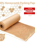Eco Friendly Honeycomb Packing Paper Wrap 15 Inch By 131 Foot Roll With 20 Fragile Stickers Natural Kraft Brown Biodegradable