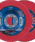 Polifan Curve Flap Disc 5 Inch By 7/8 Inch 60 Grit Ceramic Oxide Welding Accessory For Angle Grinder Red Disc Front View