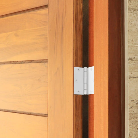 Heavy Duty Interior Door Hinges 3 Pack White 3 Point 5 Inch Square Corner Steel Removable Pin installed on wood door