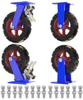 Heavy Duty Swivel And Fixed Caster Set With Ball And Roller Bearings Rated At Four Thousand Pounds, featuring rubber wheels and brake.