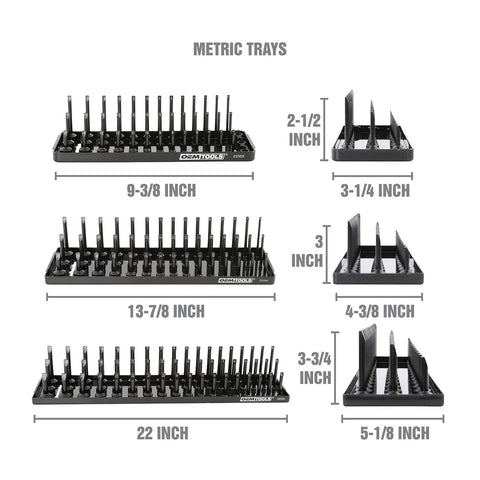 Four-tier arrangement of the Three Post Metric Socket Tray Set For The Toolbox A Real Workhorse With Deep Shallow And Impact Rows