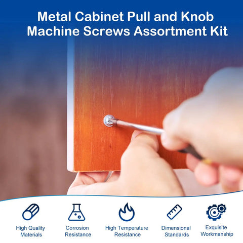 125Pcs Cabinet Screws And Drawer Knobs Kit With M4 Machine Screws Assortment, pan washer head installed on wooden cabinet