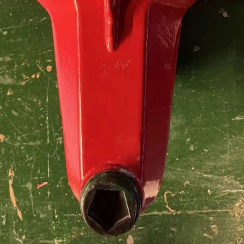 Vintage Five Sided Golf Ball Washer Drain Plug Wrench 19mm Pentagon Socket Adapter shows red steel wrench top view.