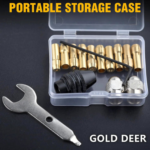Keyless Rotary Drill Chuck Collet Set for 0.5 to 3.2 mm Shank Includes 10 Brass Collets Quick Change Nut Kit Replacement Parts