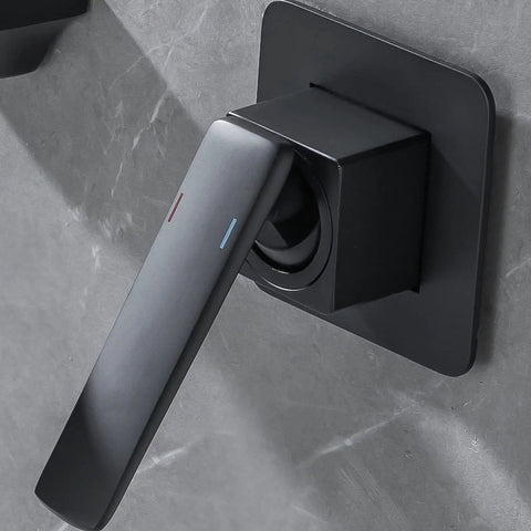 Wall Mount Waterfall Bathroom Faucet Matte Black for Vanity Sink, Lead Free Brass, Single Handle, close-up of handle