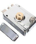 Heavy Duty Stainless Steel Front Door Safety Lock Set Featuring A Beefy Crescent Deadbolt For Foolproof Installation Rock Solid Protection And No Sweat Peace Of Mind Year Round with silver finish and gold cylinder