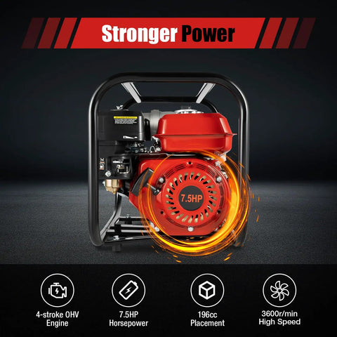 Heavy Duty 75Hp Gas Powered Water Transfer Pump 3 Inch 60 M3 Hr Flow 91 Ft Head with 7.5HP engine and aluminum build.