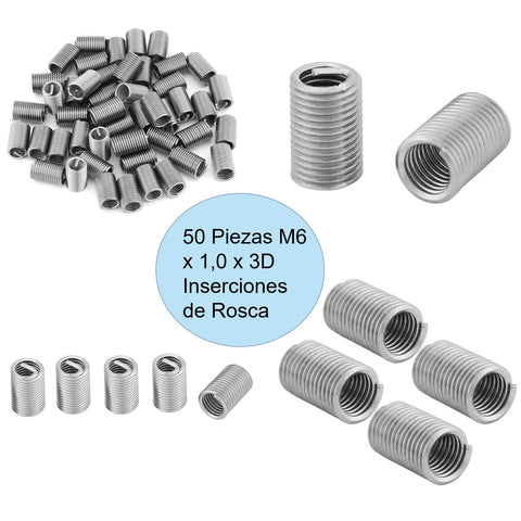50 Pcs M6 X 1.0 X 3D Stainless Steel Helicoil Thread Inserts Set, Coiled Wire Helical Screw Threads SS304, various views