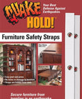 Beefy Heavy Duty Furniture Straps Kit For Earthquake Safety And Disaster Prep Keeps Top Heavy Cabinets And Entertainment Centers From Tip Over For RVs And Homes Easy To Install White packaging with safety features.
