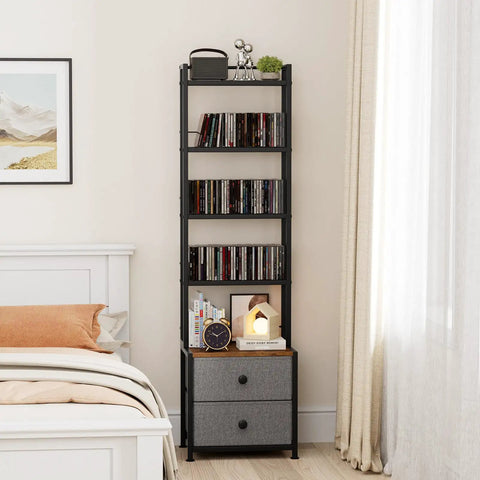 Slick Five Tier CD Storage Rack With Drawer DVD Media Organizer Shelf Space Saving Home Office Decor Unit Is A Game Changer That Keeps Music Collections Top Notch Always