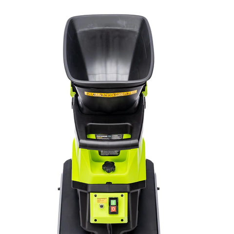 15 Amp Corded Electric Garden Chipper With Collection Bin For Branches Up To 1.8 Inches Power Through Sticks And Brush For Easy Yard Cleanup No Gas Or Fumes, top view