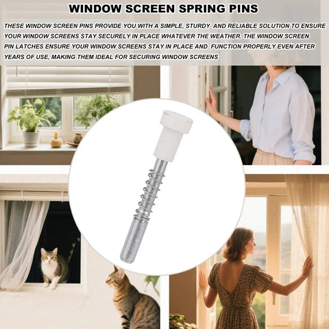 10 Piece Window Screen Plunger Latches With White Caps Aluminum Retainer Pins Replacement Clips Universal Door And Window Frame Hardware Solid Gear Upgrade For Your Backyard Haven, close-up of a spring pin with white cap.
