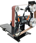 Heavy Duty Variable Speed Belt Sander Polisher With 72X2 Inch Belt For Metal Welds And Knife Sharpening Rock Solid 220V Motor side view with belt.