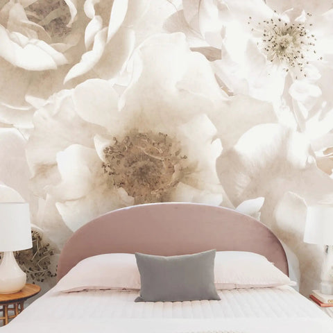 Creamy Floral Peel And Stick Wallpaper Mural 9 Feet Wide By 9 Feet High 81 Sq Ft Coverage Six 18 Inch Wide Panels Easy Peel And Stick