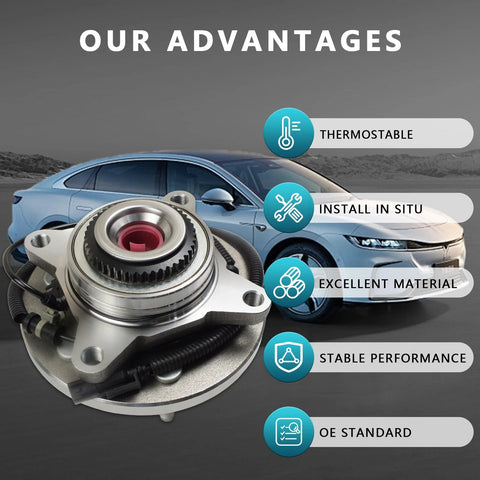 Front Wheel Bearing Hub Assembly Pair 515142 For Ford F-150 Expedition Lincoln Navigator 2011-2014 4WD Front Left And Right Complete Replacement Two Piece Kit near car with advantages listed like thermostable and OE standard.