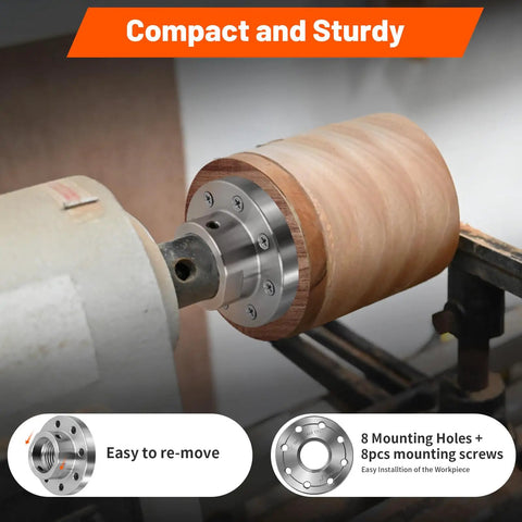 Heavy Duty Three Inch Steel Wood Lathe Faceplate With 1-1/4 X 8 Tpi Thread And Twelve Bolt Holes absolute shop workhorse attached to lathe.