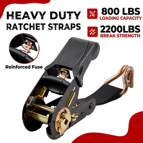 Two Pack Beefy Heavy Duty 1 Inch by 20 Foot Ratchet Tie Down Straps with Double J Hooks 2200 Pound Break Strength, reinforced