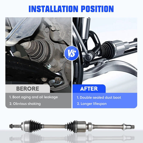 Comparison of old and new front CV axle shaft assembly installation for Highlander, Camry, Solara with focus on dust boot and lifespan.