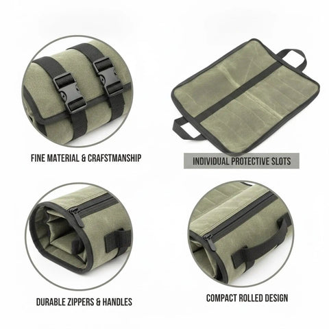 Canvas Knife Roll Organizer With Individual Slots Portable Blade Protector Case