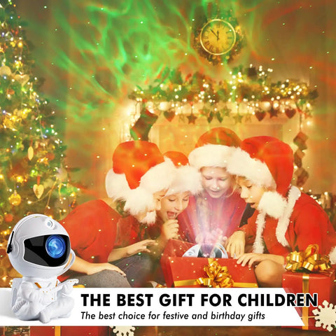 Kids in Santa hats enjoying Star Galaxy Projector Night Light For Kids And Adults Nebula Ceiling Decor Galaxy Bedroom Projector.
