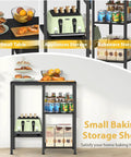 Image of 4 Tier Adjustable Kitchen Microwave Stand with storage, showing use as a small baking shelf with toaster and ingredients.