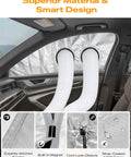 Portable Car Window Air Conditioner Kit With Magnetic Seal And Rainproof Drawstring No Fuss Tool Free Install Fits Most Sedans SUVs And MPVs Like CRV SRV Blocks Hot Air And Keeps Your Cabin Cool On The Go with hoses, magnetic seal, cord lock and fabric details inside vehicle.
