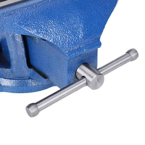 Heavy Duty Cast Iron Table Vise With 8 Inch Jaw Width And Wide 150mm Opening For Milling Drilling Machines Plus Flat Clamp Anvil Workholding Tool viewed from side with steel handle.