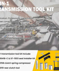 Universal Clutch Drum Spring Compressor Kit With J36418C And ST1503 Teflon Seal Installer for GM Transmissions, tools displayed