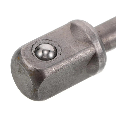 Close-up of the Must-Have Stainless Steel Trailer Jack Drill Adapter for RV leveling, showing durable steel build and ball connection.