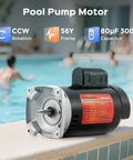 Beefy 1HP Pool Pump Motor 56Y Frame 3450 RPM CCW/CW Rotation Square Flange Replacement with capacitor near poolside