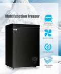 Keep Your Cool With This Badass 3.5 Cubic Foot Chest Freezer Featuring Seven Chill Zones And A Sleek Black Shell on icy backdrop.